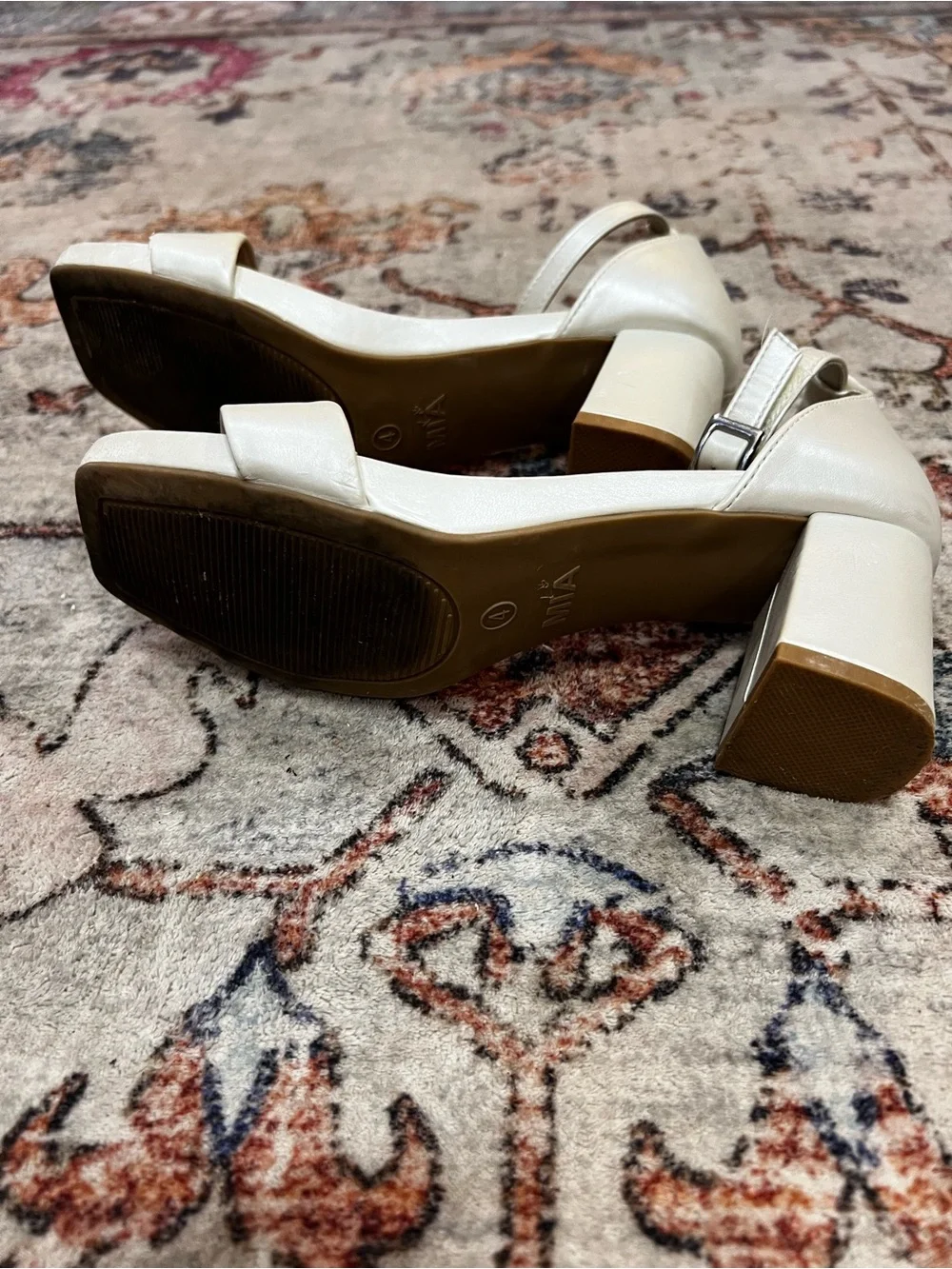 MIA Women's Ivory Ankle-Strap Block Heels
